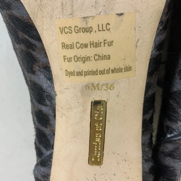 Louise et Cie Leopard Print Cow Hair Fur Peep Toe Lace Up Ankle Booties Heels 6M - Picture 11 of 12